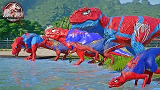 ALL RED SPIDER-MAN Battle in Jurassic World! | SuperHero Team!