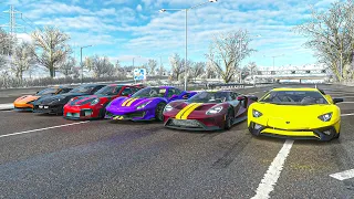 McLaren 720S vs 812 Superfast vs 911 GT2 RS vs 488 Pista vs Ford GT vs Lambo Aven SV | FH4 Drag Race