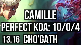 CAMILLE vs CHO'GATH (TOP) | 10/0/4, 7 solo kills, 1.6M mastery, 900+ games | EUW Master | 13.16