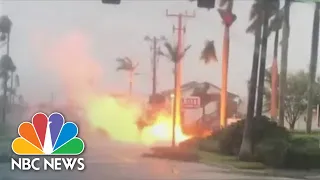 Apparent Downed Power Line Catches Fire After Hurricane Ian's Eyewall Makes Landfall In Florida