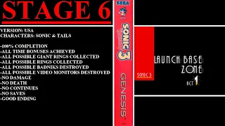 Sonic the Hedgehog 3 [USA] (Sega Genesis) - (Stage 6 - Launch Base Zone | 100% Completion)