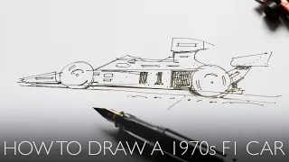 How to draw a 1970s Formula 1 car - simple to follow steps - only 6 minutes!