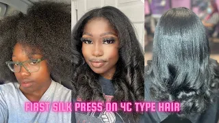 MY FIRST SILK PRESS (4C HAIR) *must watch* | length check | Natural Hair Chronicles