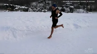 Runner completes barefoot half-marathon on frozen lake, breaks world record