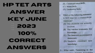 HP TET Arts june 2023 answer key ll Hp arts tet answer key 2023 part -1