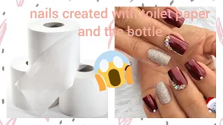 nails created with toilet paper and the bottle,indomi