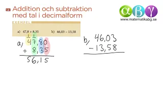 G 1.2 Addition och subtraktion med tal i decimalform