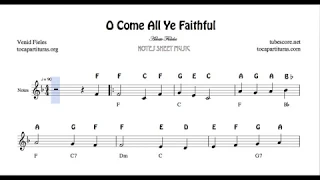 O come all ye faithful Notes Sheet Music for Violin Flute Recorder Oboe Christmas Adeste Fideles