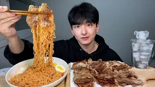 야식으로 🍝비빔면에 대패삼겹살 먹방!! ⭐ ASMR MUKBANG Bibimmyeon(Spicy Noodles) & Samgyeopsal(Pork Belly) Eating Show