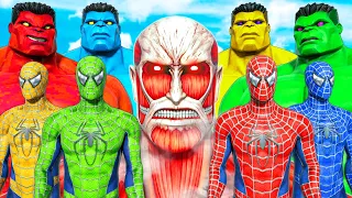 TEAM SPIDER-MAN & TEAM HULK VS ATTACK ON TITAN - SUPER EPIC BATTLE | KjraGaming