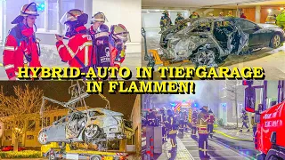 [HYBRID-AUTO IN TIEFGARAGE IN FLAMMEN] - FEUERWEHR KARLSRUHE im LANGWIERIGEN EINSATZ - | DURLACH