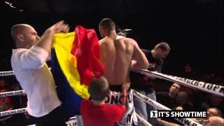 Daniel Ghita celebrates knockout victory over Brian Douwes @ IT'S SHOWTIME 56 in Kortrijk, Belgium