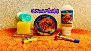 Phoenix Shaving Immortal Peach, Rabid Banana Cube~1955 A3 Gillette Blue Tip~Ladas DE Blade.