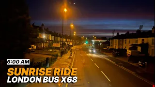 LONDON Bus Ride at DAWN (6:00 AM) 🌅 from Croydon to Central London's Russell Square - Route X68 🚌