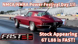 DAY 1 at NMCA! STOCK APPEARING 67 L88 Corvette GOES 9's on STOCK TIRES! We QUALIFY #1 427 Vette BBC