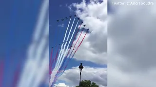 Red Arrows and Patrouille de France perform spectacular flypast