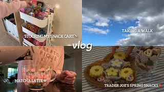 Vlog🍫 stocking my snack cart with kawaii snacks, making a matcha latte, Trader Joe’s new treats🍰