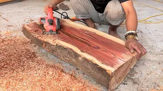 Woodworking Ideas Great And Easily From Dry Tree Stump // Build Long Bench From Monolithic Wood