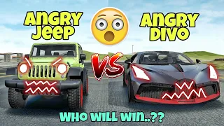 Angry jeep VS angry Bugatti divo😱|| Funny moments 😂|| Who will win..?Extreme car driving simulator