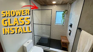 SHOWER WITHOUT A DOOR! - How to Install a Shower Glass Panel | Bathroom Remodel Part 8