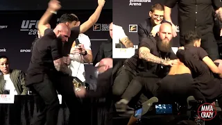 Fan Rushes stage towards Sean Strickland at UFC 297 Press Conference