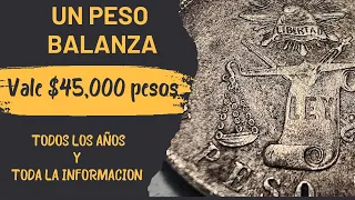 $1 Un peso Balanza / 1869 y Todos los años,su historia, información y precio a DIC 2023 #numismatica