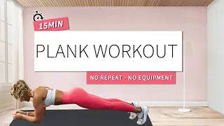 15 Min. Plank Workout - for visible abs & a strong core - no equipment - no repeat - Plank Challenge