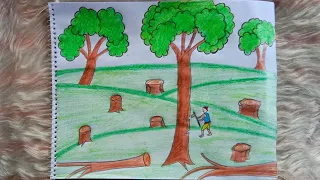 How to draw Deforestation step by step || Easy Deforestation drawing.