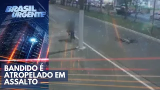 Vítimas de roubo atropelam bandido