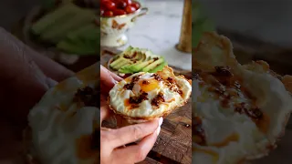 Greek inspired egg toast with Greek yogurt sauce and a fried egg! #breakfast #asmrfood #avocado