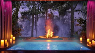 Jungle at Night: Rainfall, Spa & Fireplace Ambiance - 8-Hour Relaxation Sounds