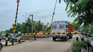 Extremely Situation Big Truck Stuck On Railgate : Furious Speedy Trains Dangerously Moving Railroad