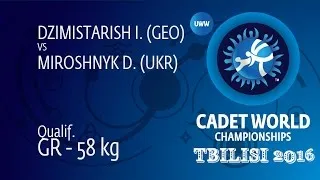 Qual. GR - 58 kg: I. DZIMISTARISH (GEO) df. D. MIROSHNYK (UKR), 5-2