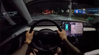 2022 Tesla Model 3 Performance POV Night Drive (3D Audio)(ASMR)