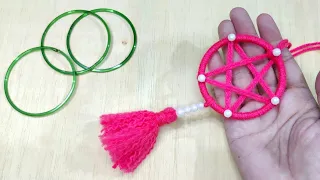 Diy Mini Dream catcher Making With Bangles. Recycled craft ideas