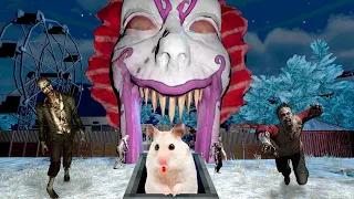 Hamster in Roller Coaster Scary Amusement Park with Zombies