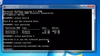 Extend a Windows 7 Partition using both Diskpart and Disk Management