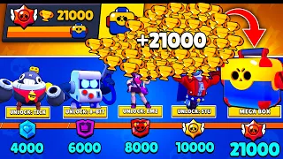 NONSTOP to 21000 TROPHIES Without Collecting TROPHY ROAD + Free Brawler - Brawl Stars