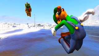 Luigi vs Giant Bowser Wario Waluigi Ragdoll Compilation | (GTA 5 Fails Funny Moments Ragdoll)