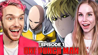 MY WIFE & I REACT TO ONE PUNCH MAN FOR THE FIRST TIME! | One Punch Man S1E1 Reaction