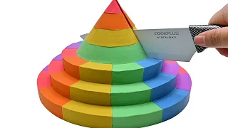Satisfying Video l DIY How To Make Kinetic Sand Rainbow Pyramid Cutting ASMR | Zic Zic