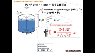 Истечение жидкости из отверстия. Время опорожнения сосуда. Пример. Анимация