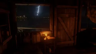 Watching a thunderstorm from a shack on the dock | Night Thunderstorm RDR2 ASMR