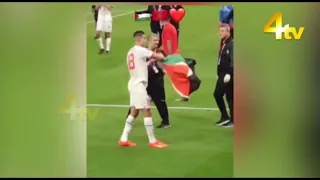 Moroccan player Jawad El Yamiq raises Palestinian flag