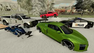 Police use snowmobile and cop car during blizzard | Farming Simulator 22
