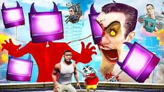 Shinchan Upgrading Evil TV Man Vs TRI TITAN Vs Skibidi Toilets In GTA 5 Tamil