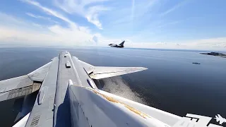 СУ-24М. Взлет и построение в 360. Солнце. Море. Облака. SU-24M. Takeoff and building in 360.