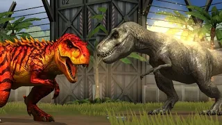 REXY HELPS TYRANNOSAURUS REX (T-REX) TO DEFEAT INDOMINUS REX|| Jurassic World The Game