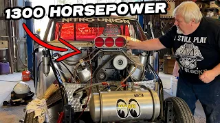 Blown Alcohol injected 1300 HP Big Block Chevy start up and pre-race tuning procedure in Miss Fitt