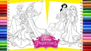 Coloring Princess Jasmine Belle Rapunzel Cinderella Aurora - Disney Coloring Pages for kids